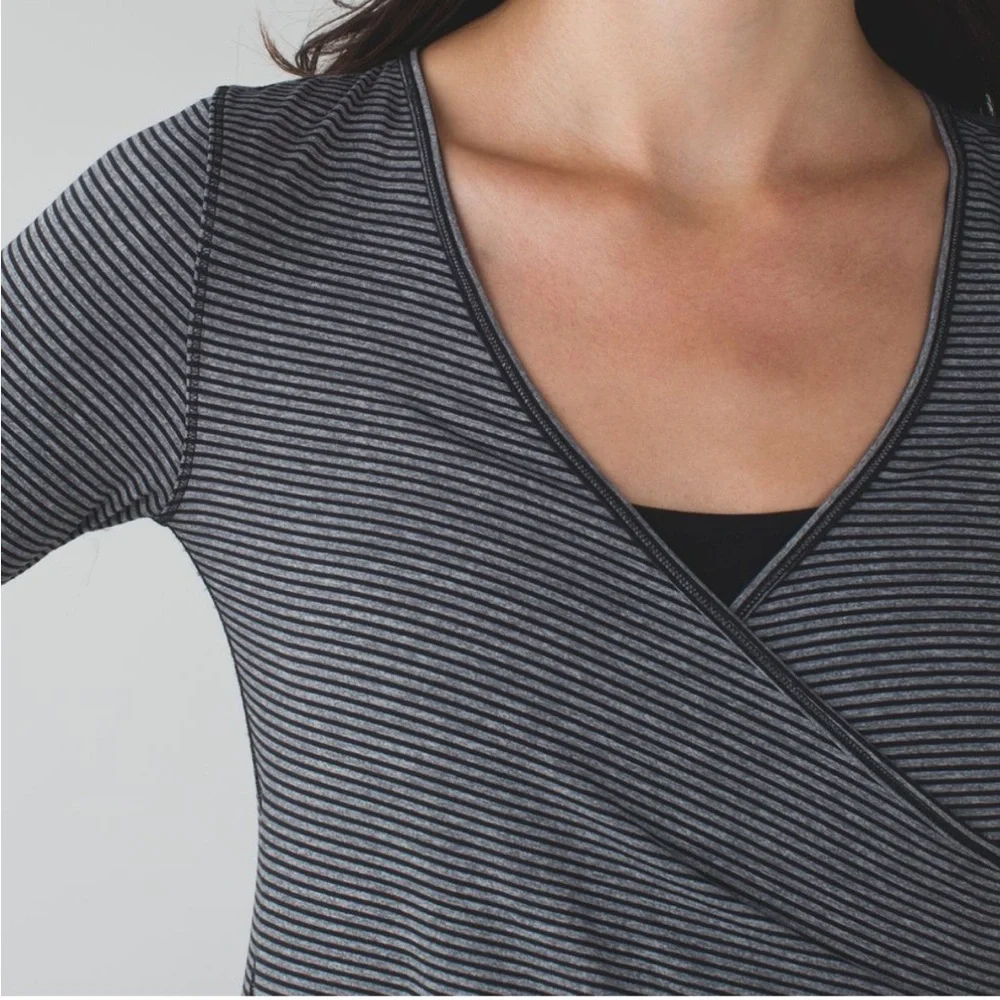 Lululemon Sunset Salutation Long Sleeve - Mini Pop Stripe Heathered Slate Black